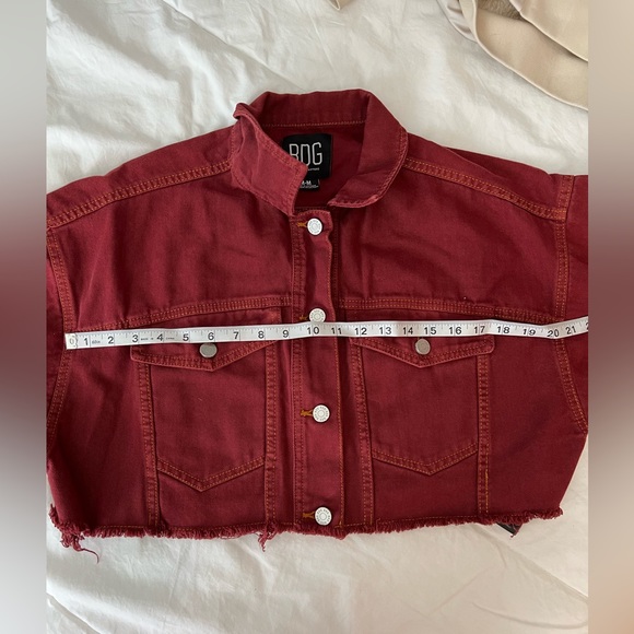 Red Cropped Denim Jacket - Picture 6 of 6
